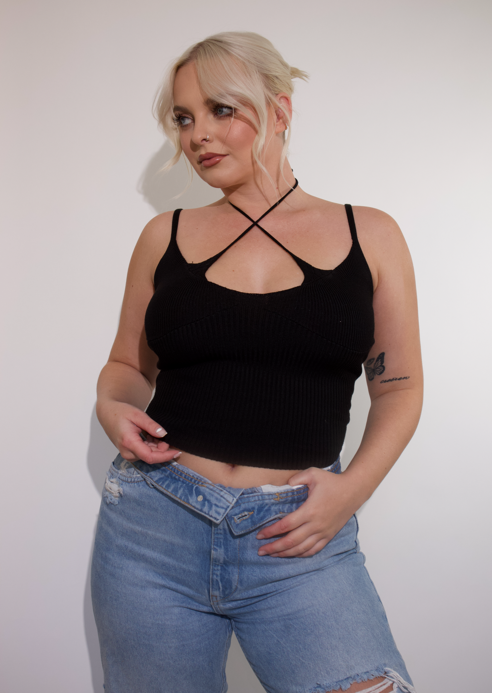 BLACK CROSS TIE KNIT TANK – shopmegmads